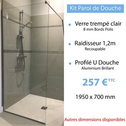 Kit paroi de douche en verre trempé 1950 x 700