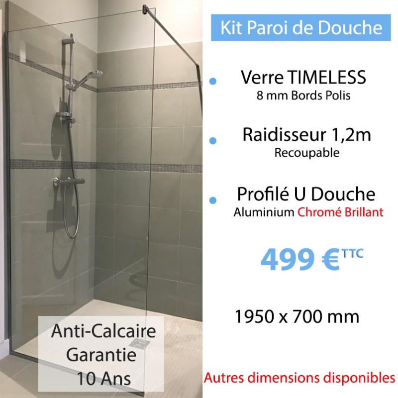 Kit paroi de douche en verre trempé anti-calcaire