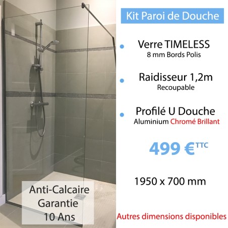 Kit paroi de douche en verre trempé anti-calcaire