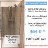 Kit porte de douche en verre anti-calcaire 190 x 60 cm