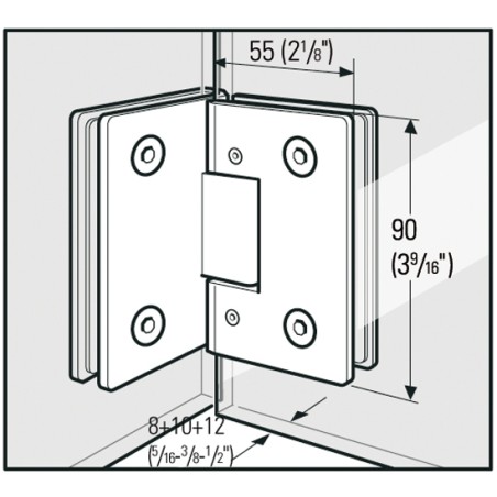 Charnière pour porte en Verre-Verre 90° Réglable