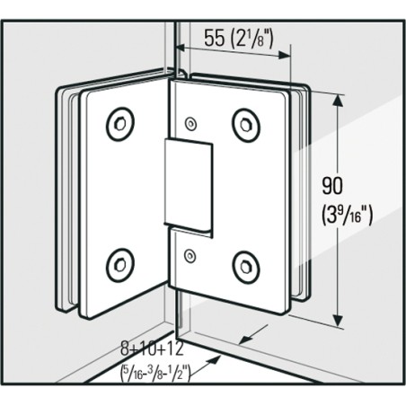Charnière pour porte en Verre-Verre 90° Réglable