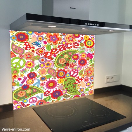 Fond de hotte verre imprimé personnalisé floral 12