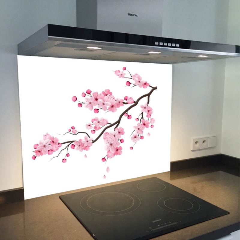 Fond de hotte verre imprimé personnalisé floral 16