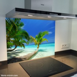Fond de hotte verre imprimé personnalisé paysage mer turquoise 5