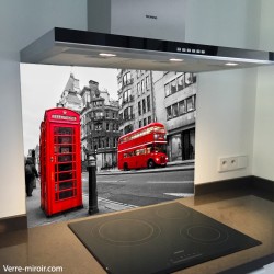 Fond de hotte verre imprimé personnalisé paysage londre cabine téléphonique 