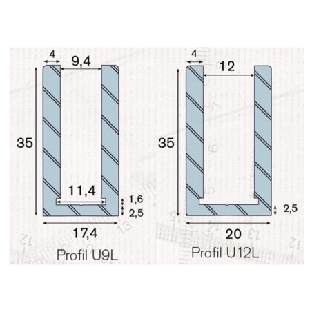 Profilé de douche U9L / U12L clipper diffusion