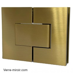 Charnière double laiton brossé pour porte de douche Verre-Verre 180°