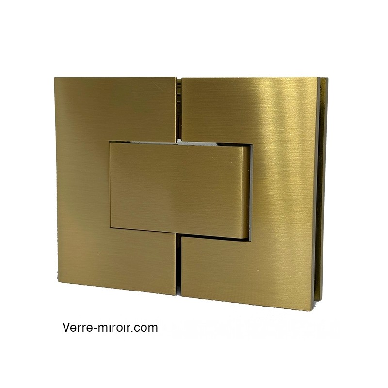 Charnière double laiton brossé pour porte de douche Verre-Verre 180°