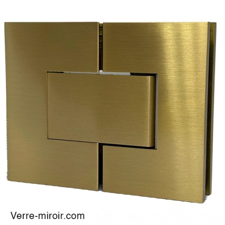 Charnière double laiton brossé pour porte de douche Verre-Verre 180°