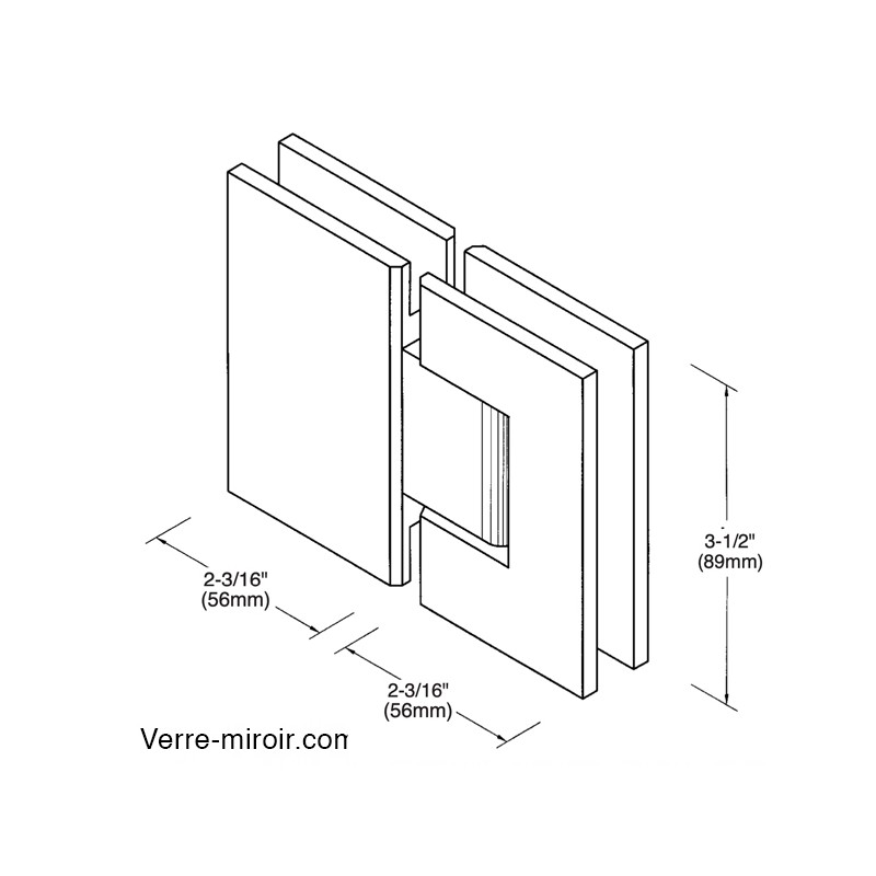 Schema charnière double laiton brosse 180°