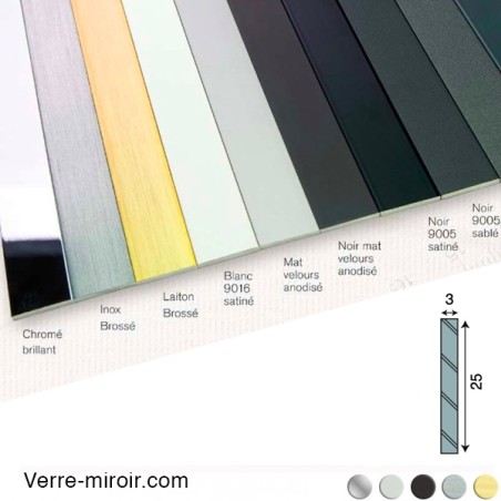 Plats aluminium 25x3 mm chromé - noir - blanc - laiton brossé - inox brossé