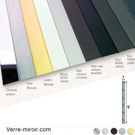 Plats aluminium 40x2 mm chromé - laiton brossé - inox brossé - noir mat