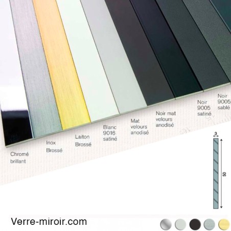 Plats aluminium 50x3 mm chromé - laiton brossé - inox brossé - noir mat