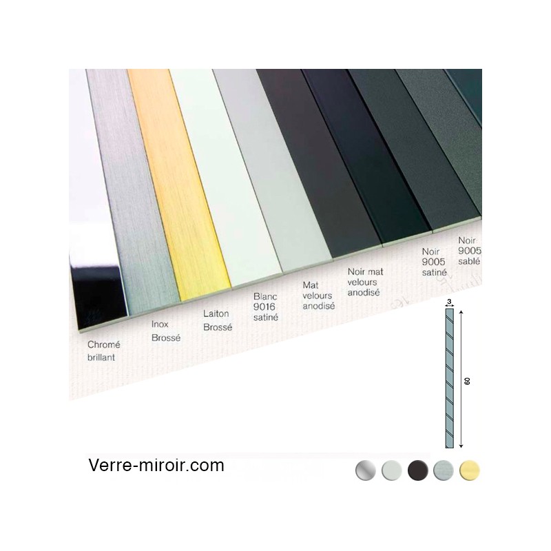 Plats aluminium 60x3 mm chromé - laiton brossé - inox brossé - noir mat