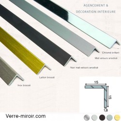 Cornière aluminium décorative 15x15 mm chromé, mat, noir mat, inox brossé et laiton brossé