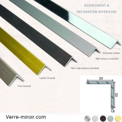 Cornière aluminium décorative 20x20 mm chromé, mat, noir mat, inox brossé et laiton brossé