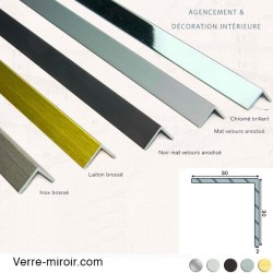 Cornière aluminium décorative 30x30 mm chromé, mat, noir mat, inox brossé et laiton brossé