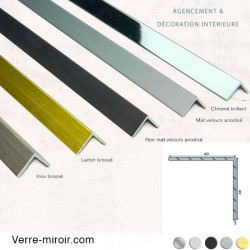 Cornière aluminium décorative 40x40 mm chromé, mat, noir mat, inox brossé et laiton brossé