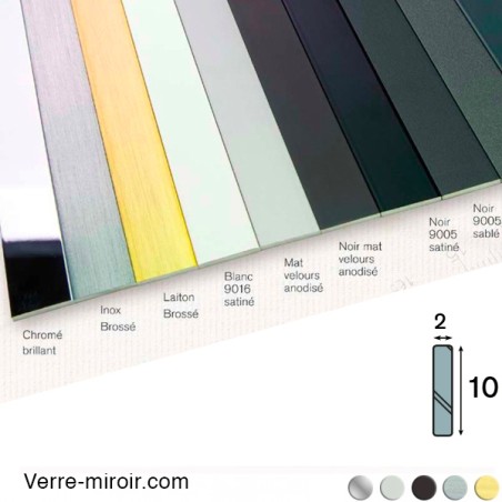 Plats aluminium 10x2 mm chromé - laiton brossé - inox brossé - noir mat