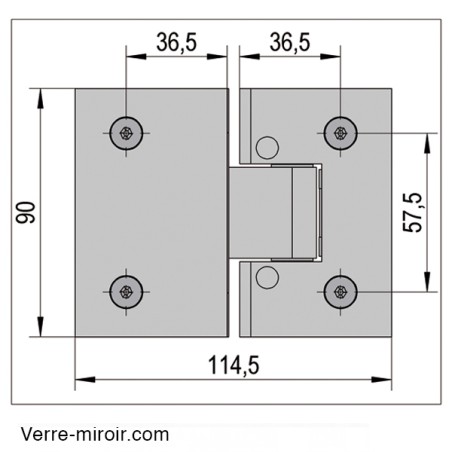 Dimension charnière Verre-Verre 180°
