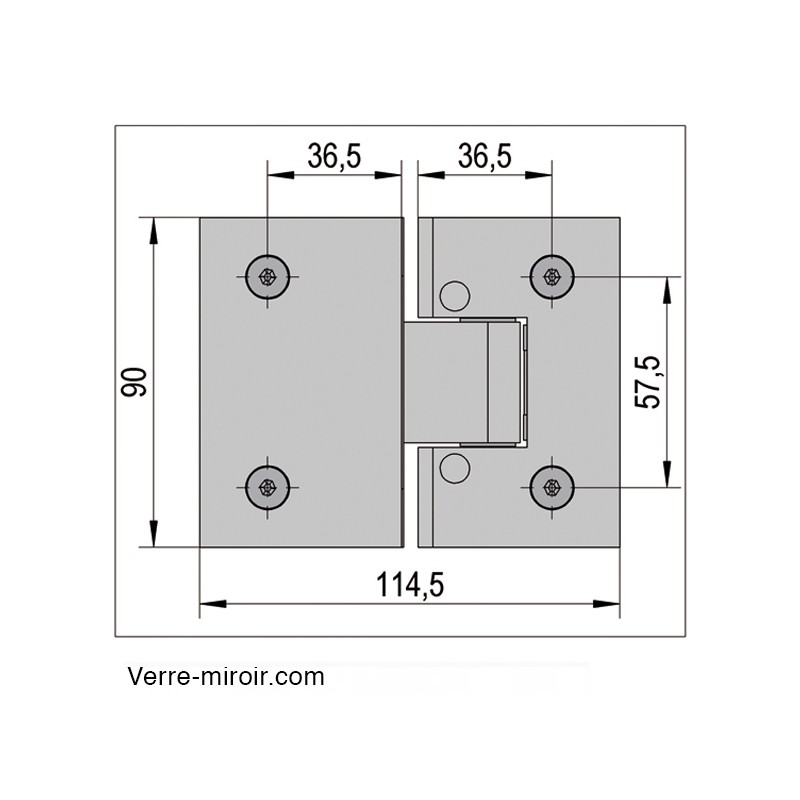 Dimension charnière Verre-Verre 180°