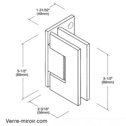 Charnière nickel brossé pour porte de douche Verre-Mur 90° 2