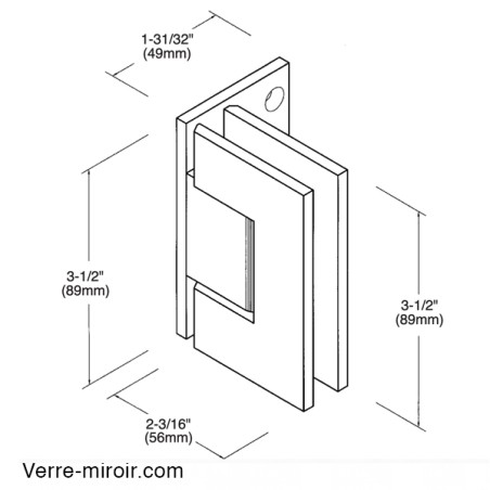 Dimension charnière verre mur 90