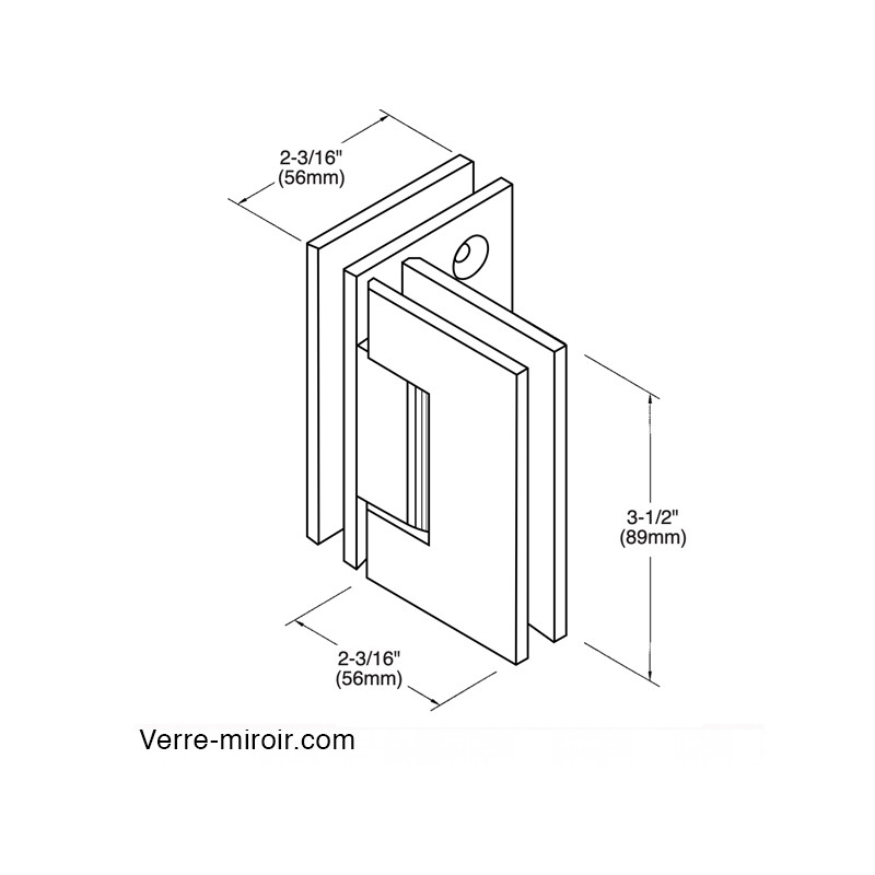 plan Charnière nickel brossé verre verre 90°