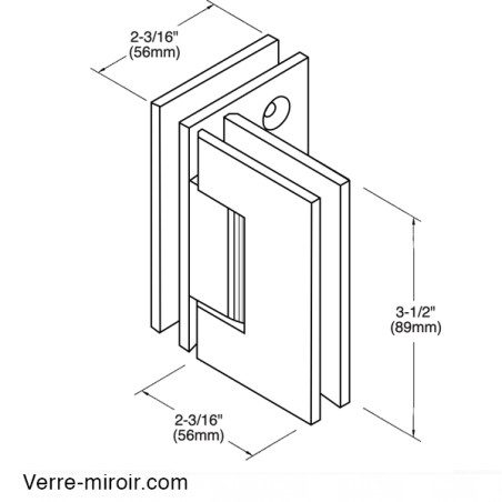 plan Charnière nickel brossé verre verre 90°