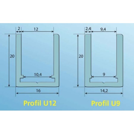 Schéma profilé U9 / U12  spécial douche en aluminium chromé