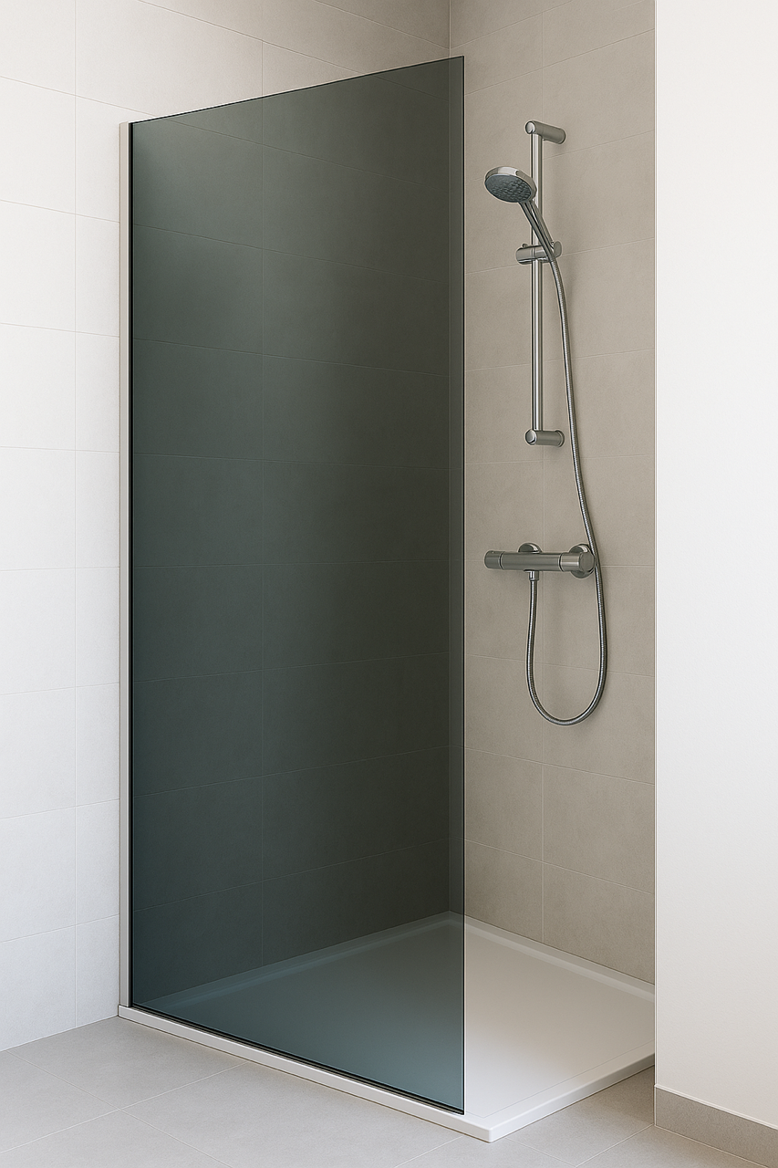 Paroi fixe de douche en verre trempé teinté gris sur mesure — verre fumé gris de sécurité