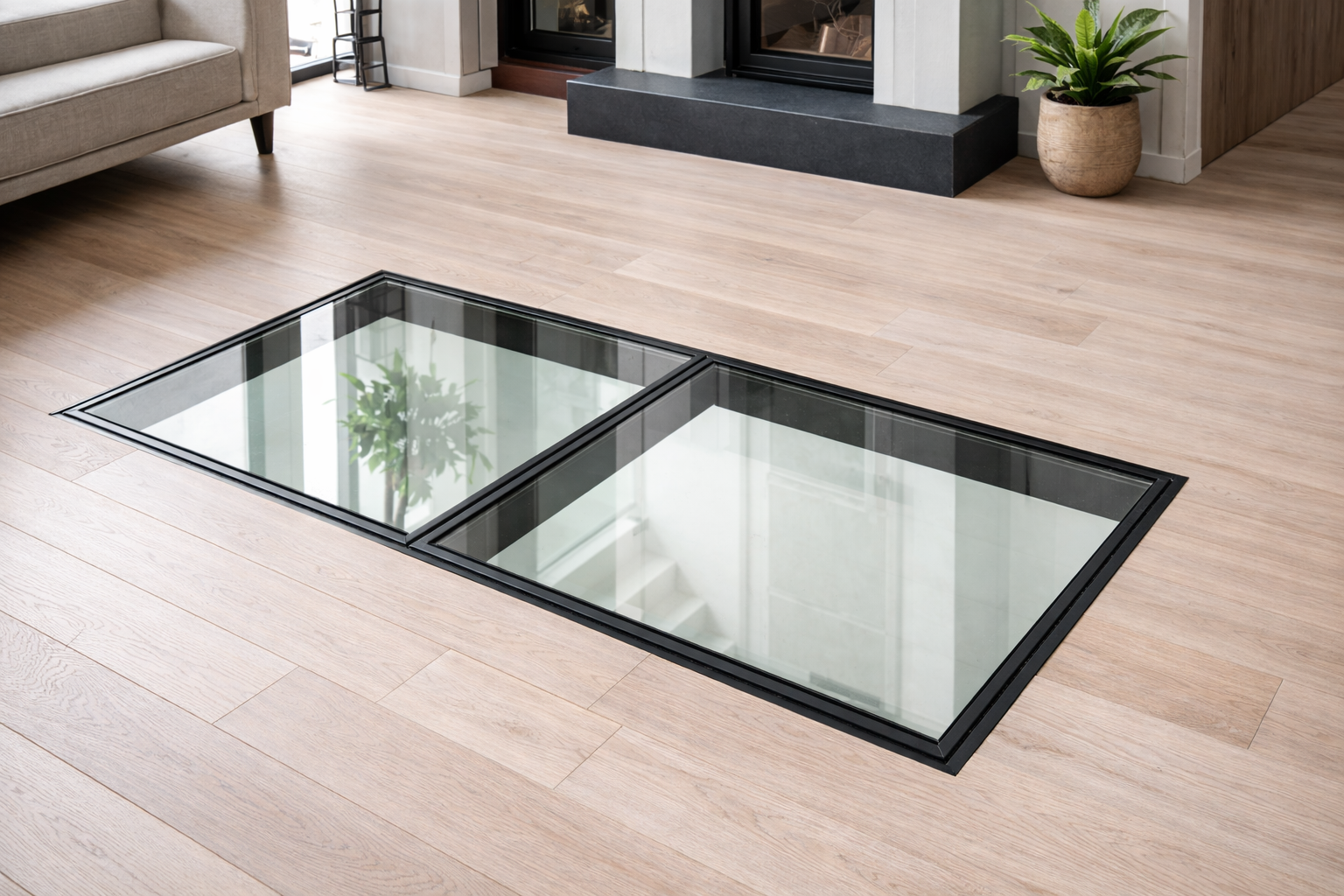 Plancher en verre feuilleté trempé sur mesure — plancher vitré laissant passer la lumière