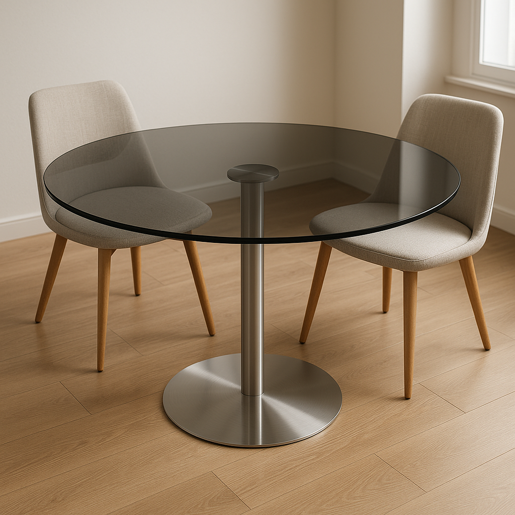 Plateau de table ronde en verre trempé fumé gris sur mesure — protection et finition premium