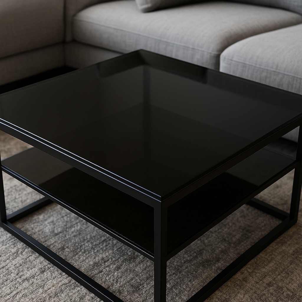 Plateau de table en verre teinté noir sur mesure — effet très sombre, design premium