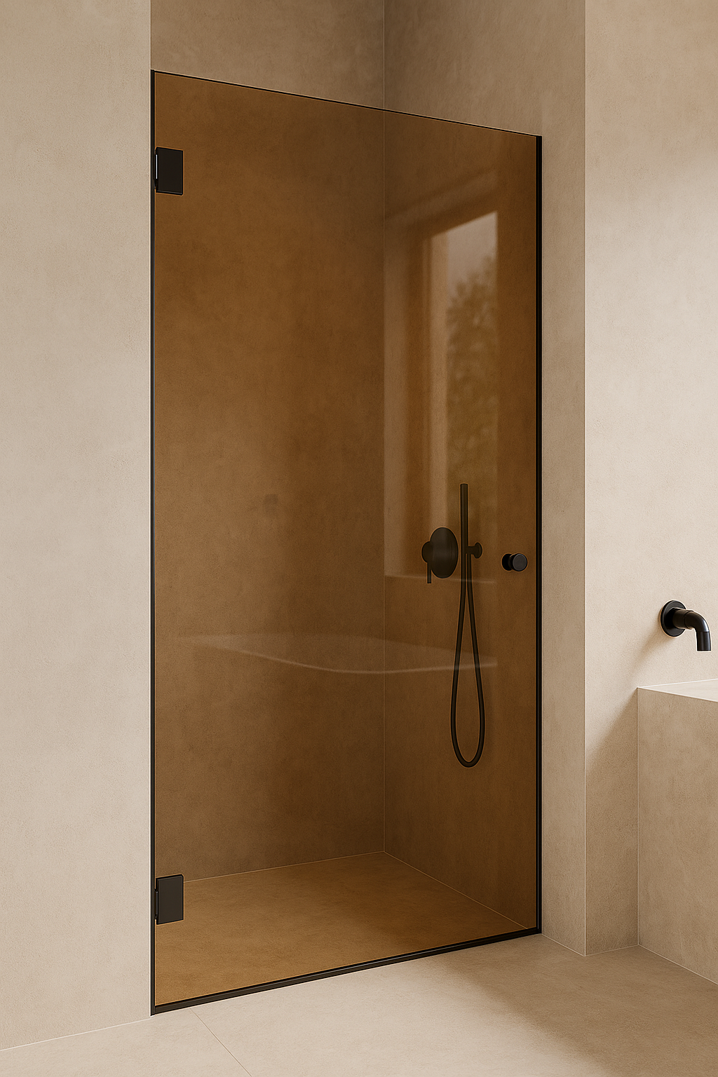 Porte de douche en verre trempé teinté bronze sur mesure — verre fumé bronze de sécurité