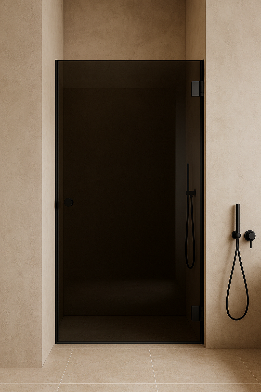 Porte de douche en verre trempé teinté noir sur mesure — finition fumée noire