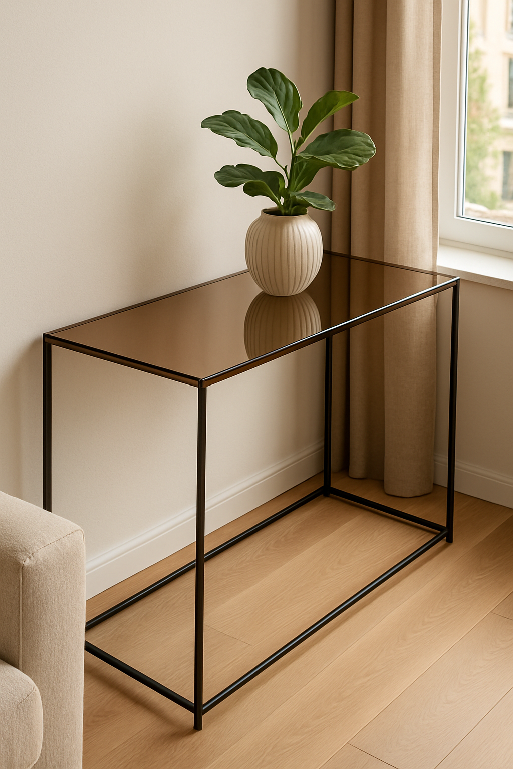Habillage ou protection mobilier en verre teinté bronze sur mesure — commode