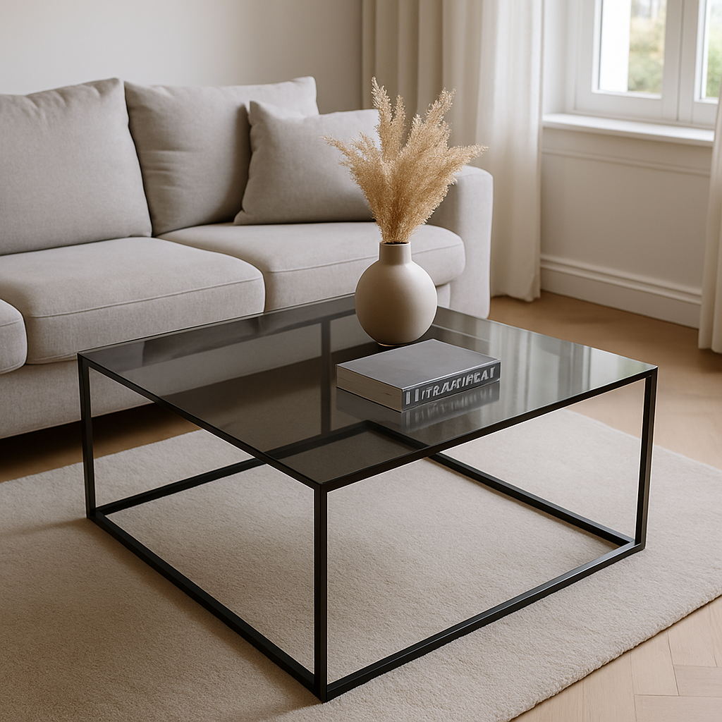 Plateau de table basse en verre fumé gris sur mesure