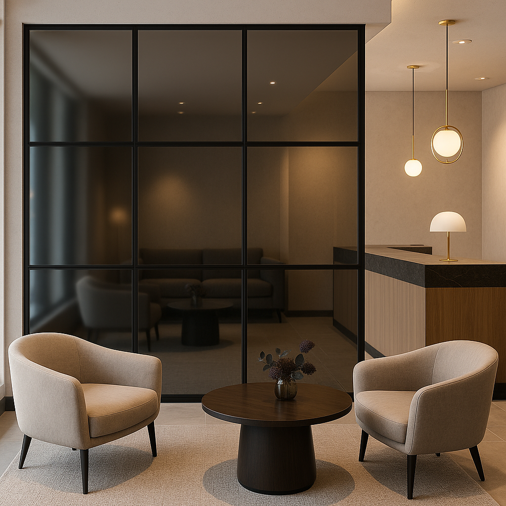 Cloison intérieure en verre teinté gris sur mesure