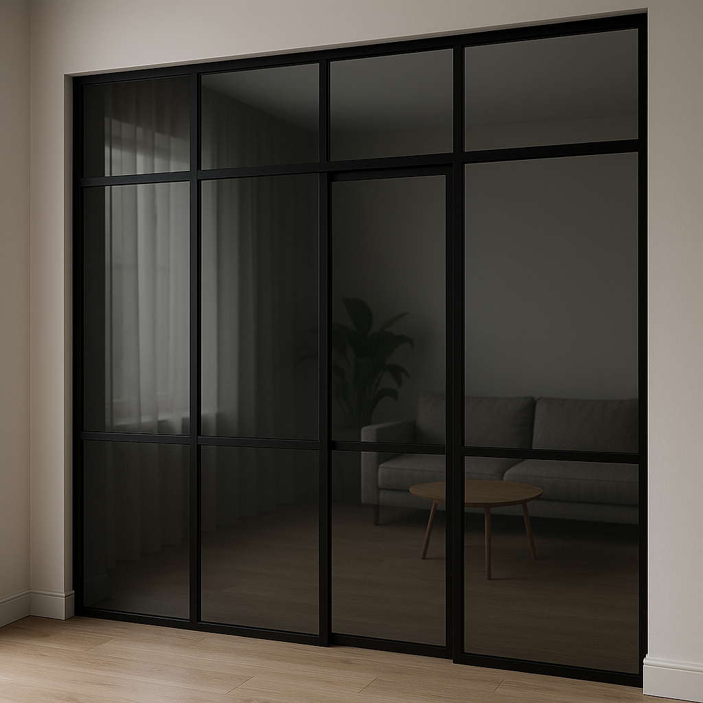 Cloison verrière intérieure en verre trempé teinté gris sur mesure — ambiance contemporaine